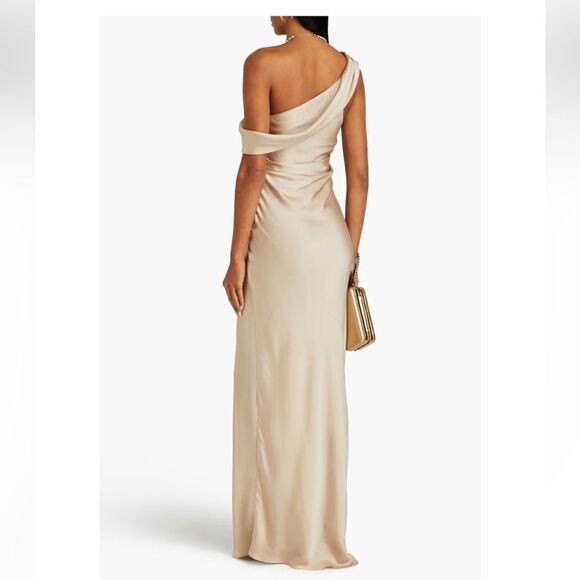 Jonathan Simkhai Sahar one-shoulder ruched satin-crepe gown NWT Size 0 - Picture 3 of 10